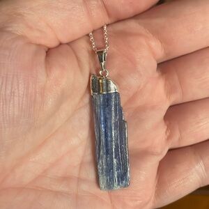 Blue Kyanite Silver over Copper Electroform Pendant Necklace, New
